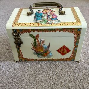 Vintage Cream/Multicolored Wood Jewelry Box/Purse